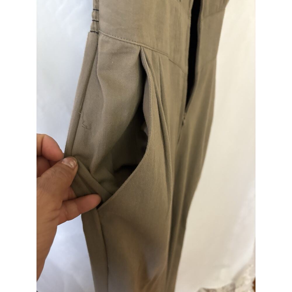 80's Joan Walters Jumpsuit Brown Chalders Pads Sz Medium 100% Cotton Made in USA - Picture 5 of 12